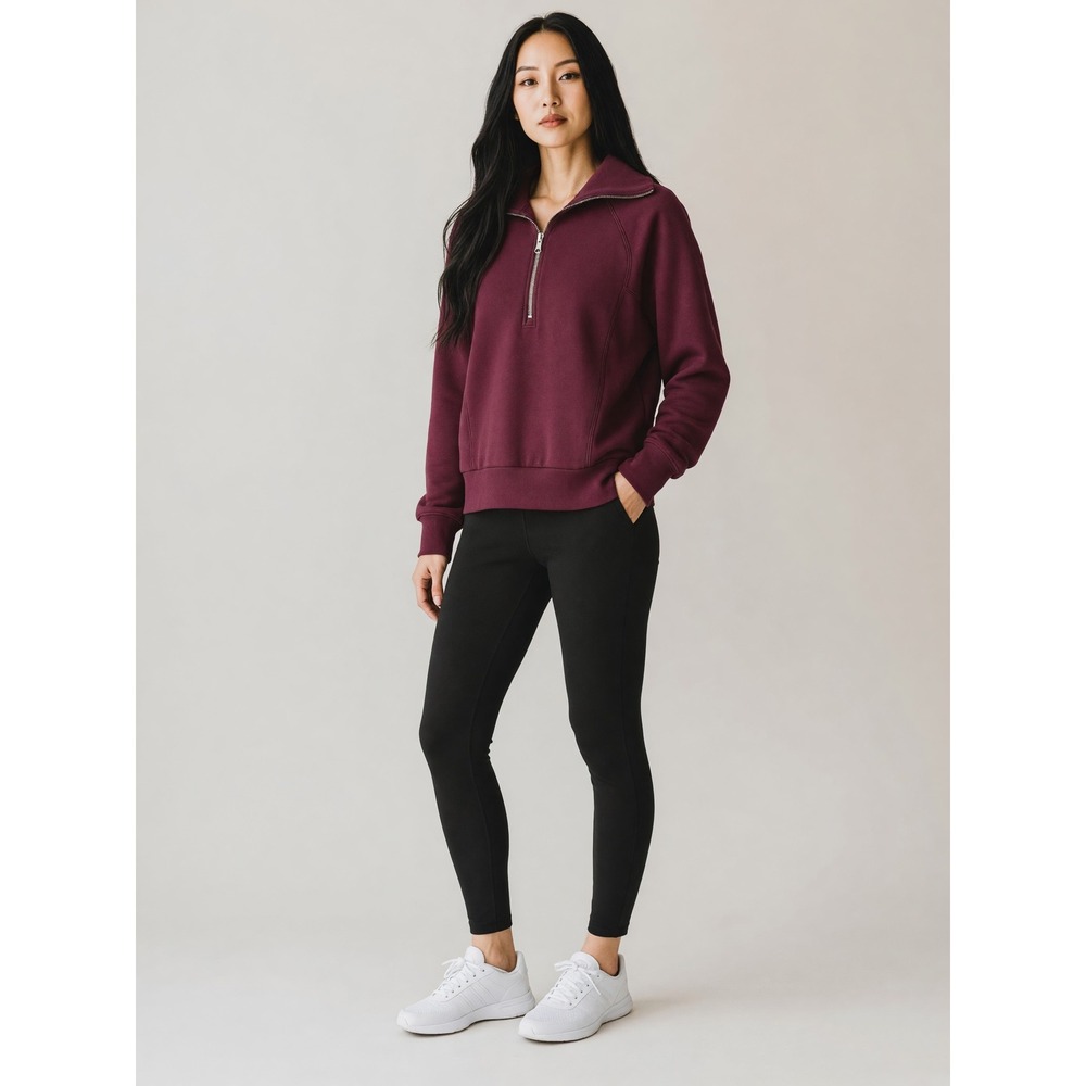 Spanx AirEssentials Half Zip Pullover Dark Cherry Burgundy Sweatshirt 50346R M